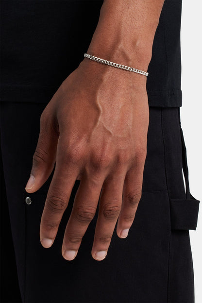 Cernucci Mens Micro Cuban Bracelet - 3mm - White — 7" — Front View