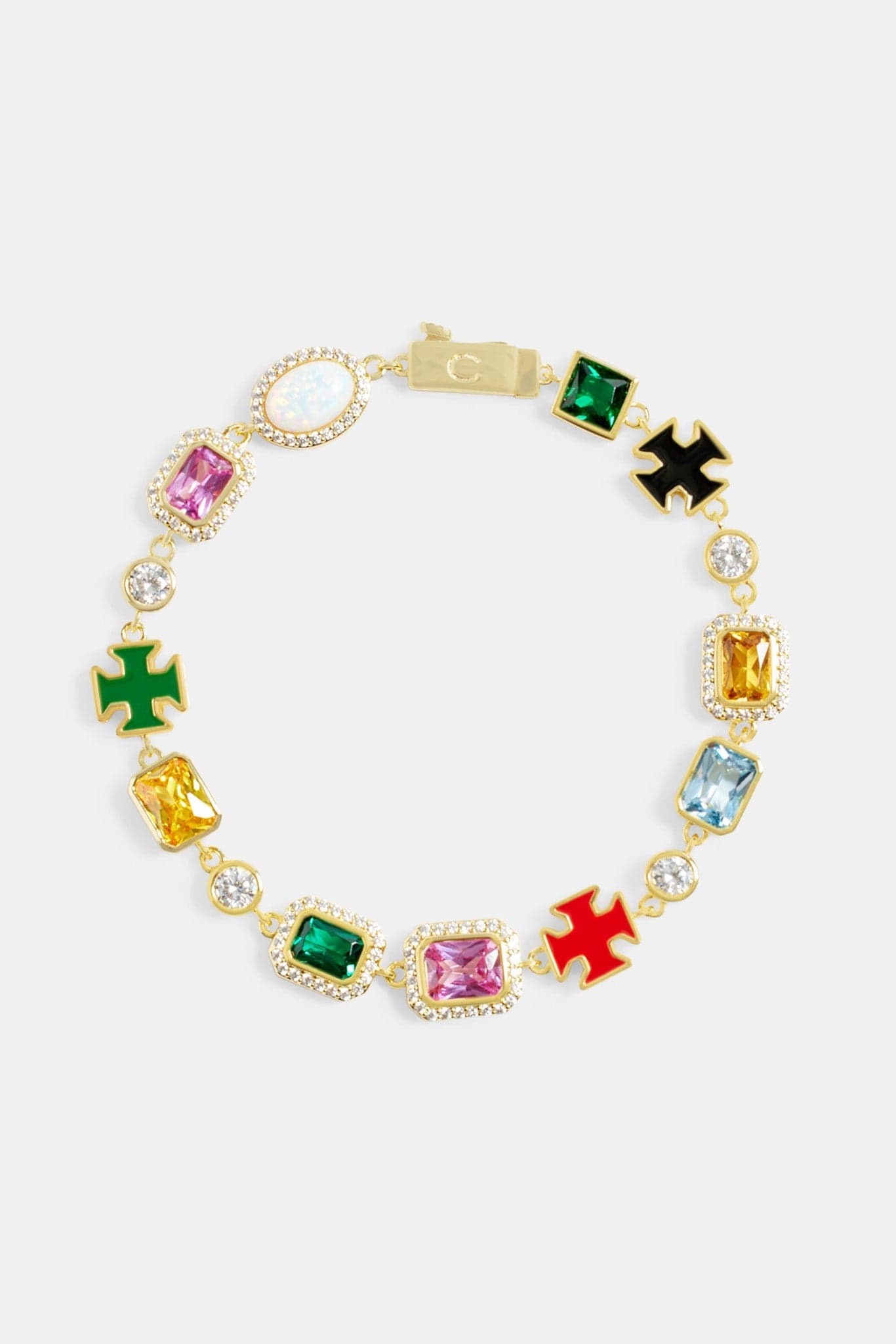 Cernucci Multi Gemstone Motif Bracelet - Gold - 10mm — 7" — Side View