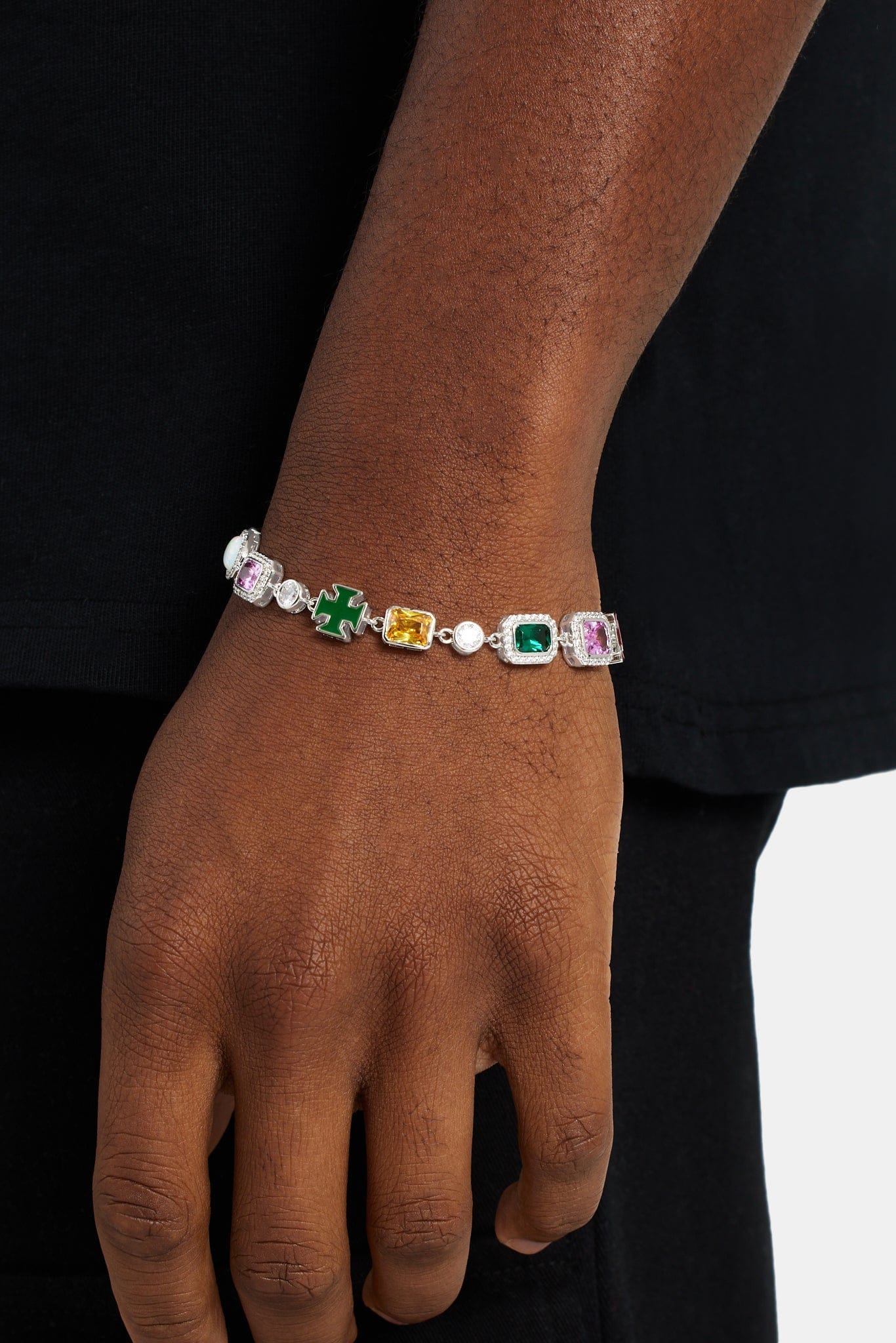 Cernucci Multi Gemstone Motif Bracelet - 10mm — 7" — Front View