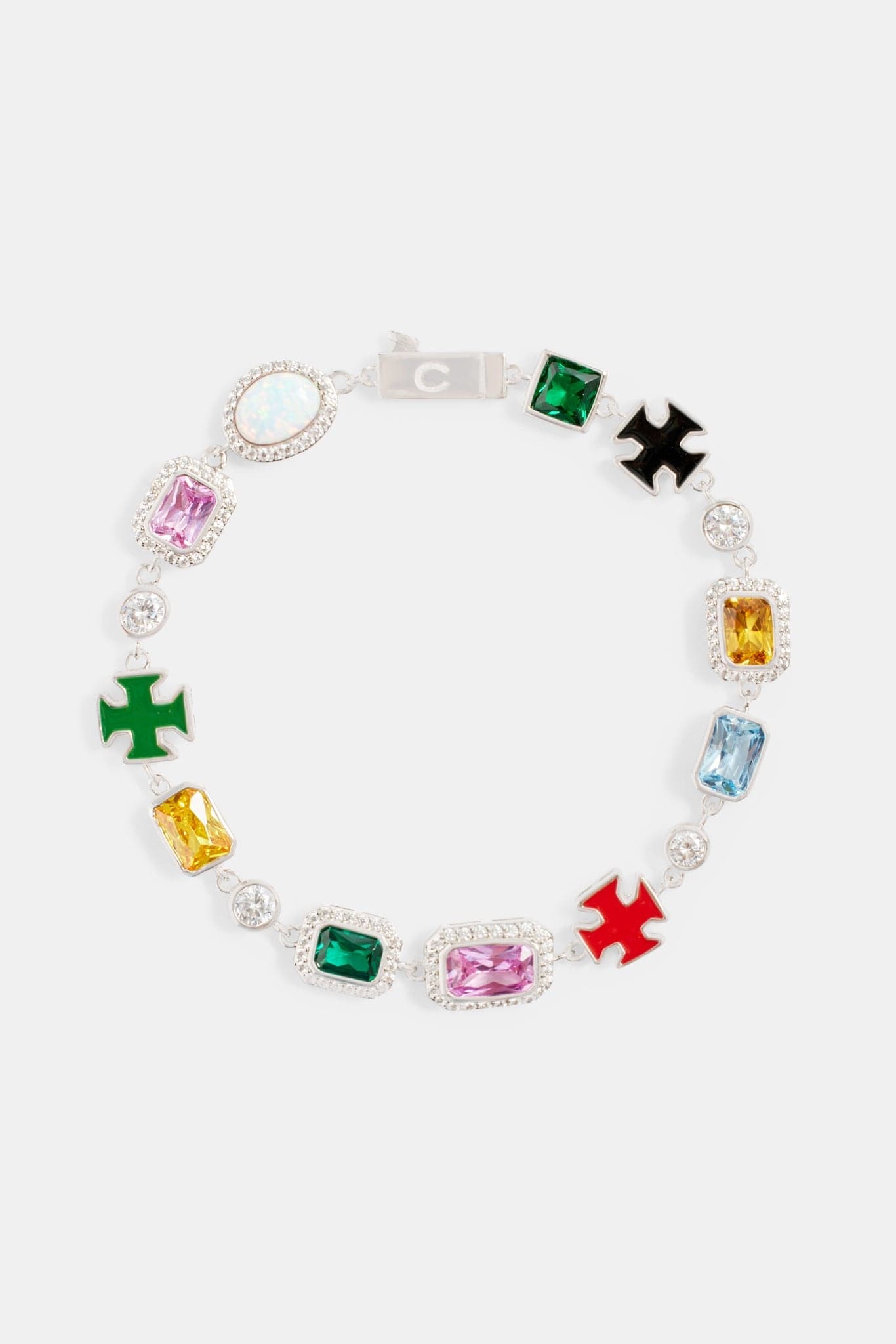 Cernucci Multi Gemstone Motif Bracelet - 10mm — 7" — Side View
