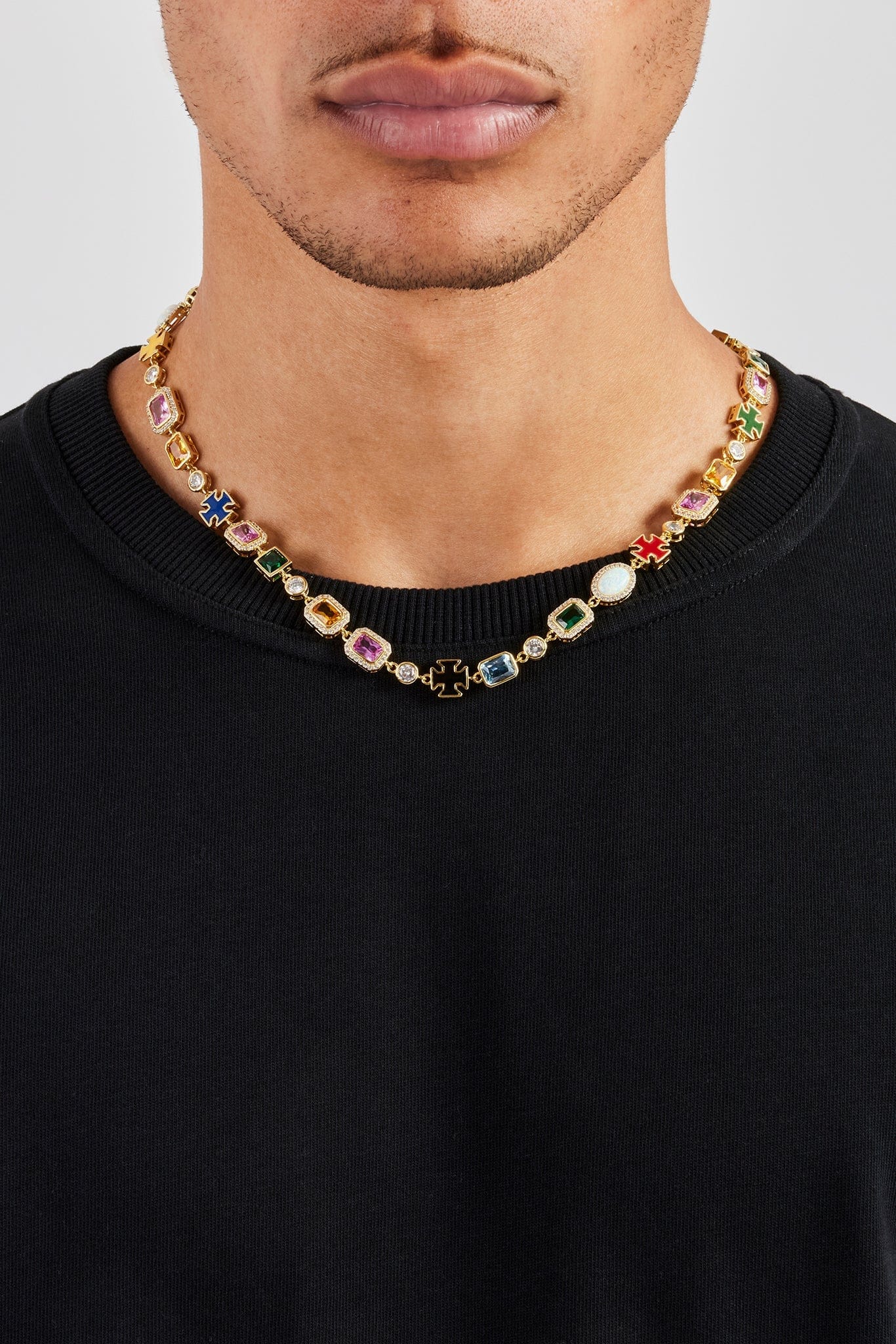 Cernucci Multi Gemstone Motif Necklace - Gold - 10mm — 16" — Front View
