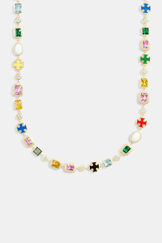 Cernucci Multi Gemstone Motif Necklace - Gold - 10mm — 16" — Side View