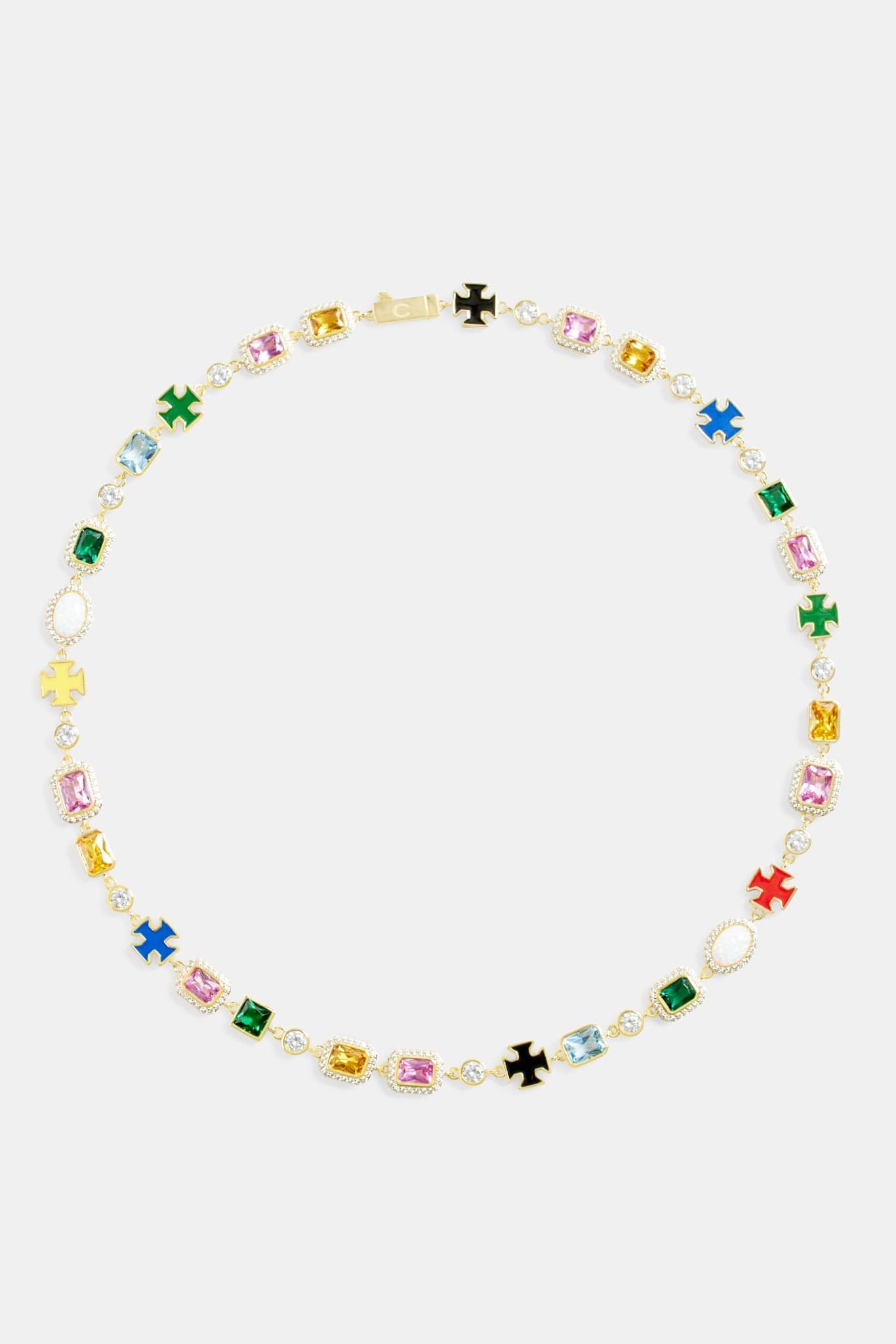 Cernucci Multi Gemstone Motif Necklace - Gold - 10mm — 16" — Top View