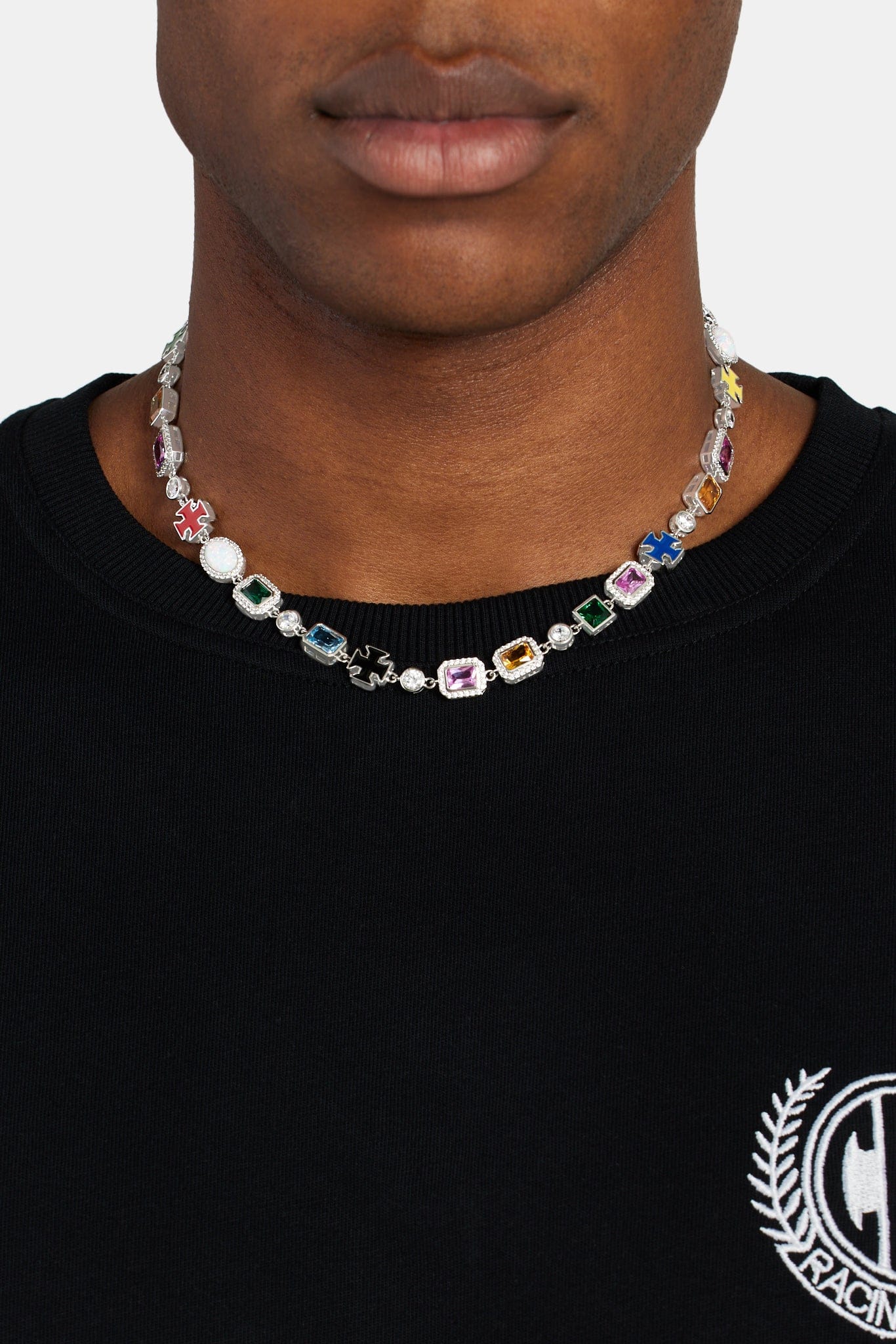 Cernucci Multi Gemstone Motif Necklace - 10mm — 16" — Front View