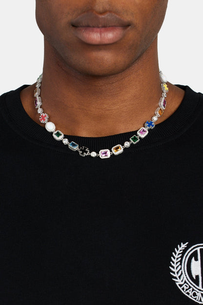 Cernucci Multi Gemstone Motif Necklace - 10mm — 16" — Front View