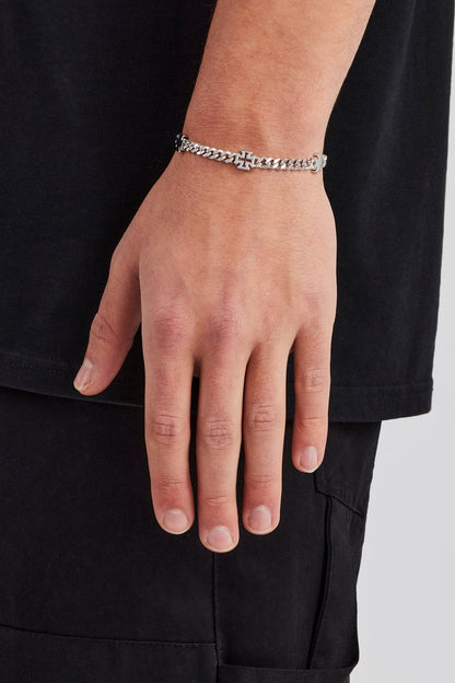 Cernucci Polished Motif & Outline Cuban Bracelet - 5mm — 7" — Front View