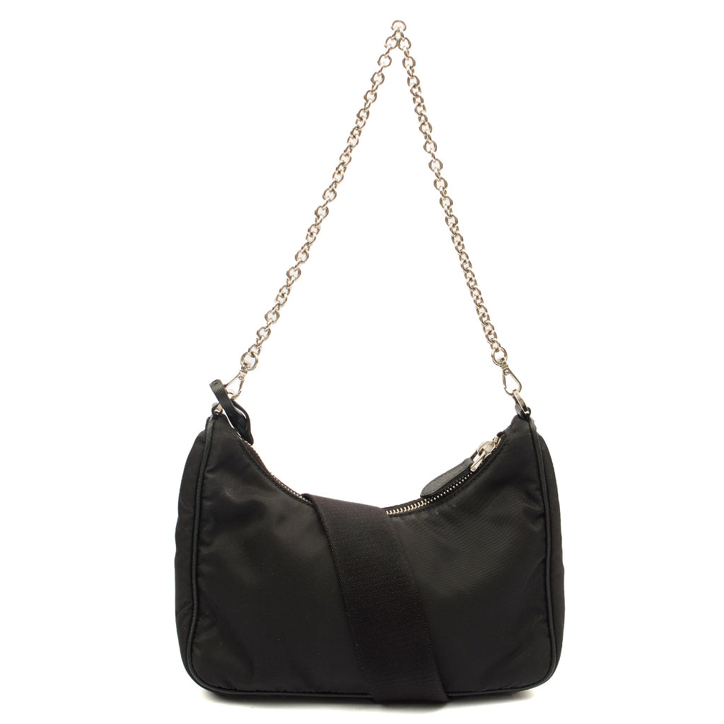 Prada Cross Body Re-Edition 2000 Shoulder Bag in Black, Nylon — Back View