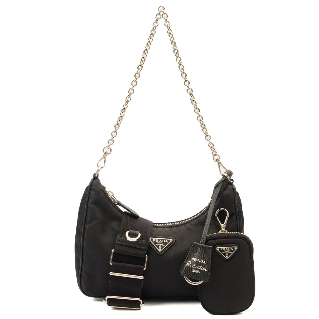 Prada Cross Body Re-Edition 2000 Shoulder Bag in Black, Nylon — Front View