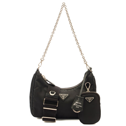 Prada Cross Body Re-Edition 2000 Shoulder Bag in Black, Nylon — Front View