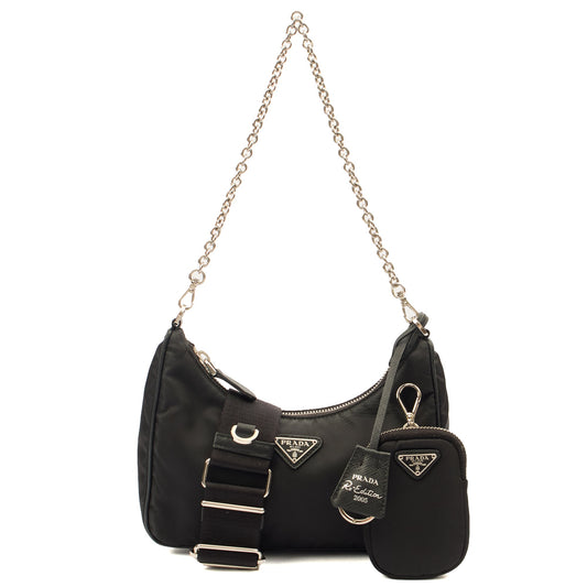 Prada Cross Body Re-Edition 2000 Shoulder Bag in Black, Nylon — Front View