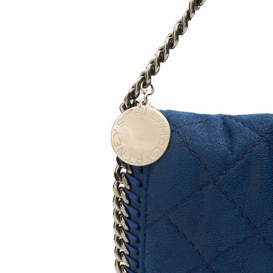 Stella McCartney Cross Body Falabella Fold Over Tote in Blue, Fabric — Side View