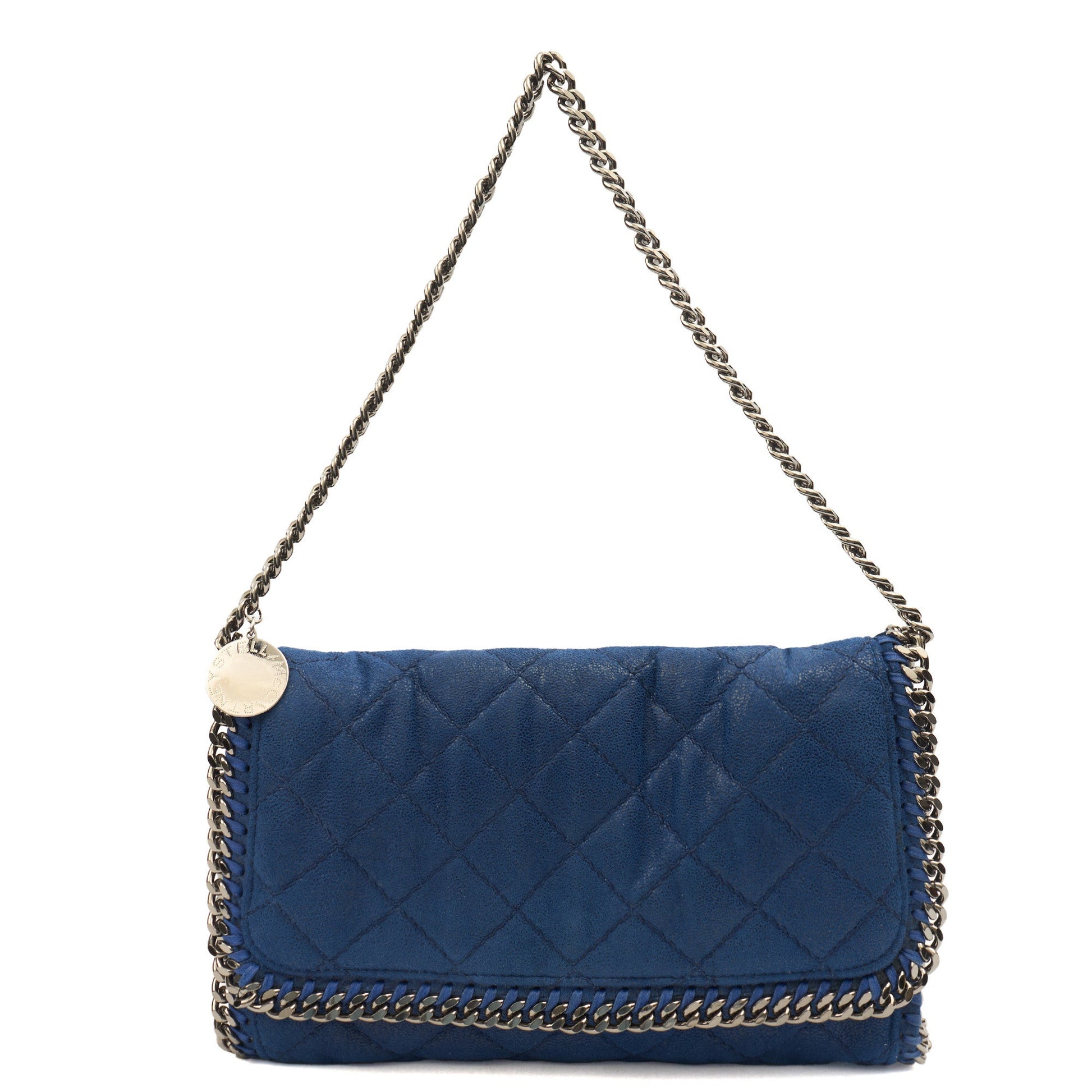 Stella McCartney Cross Body Falabella Fold Over Tote in Blue, Fabric — Front View