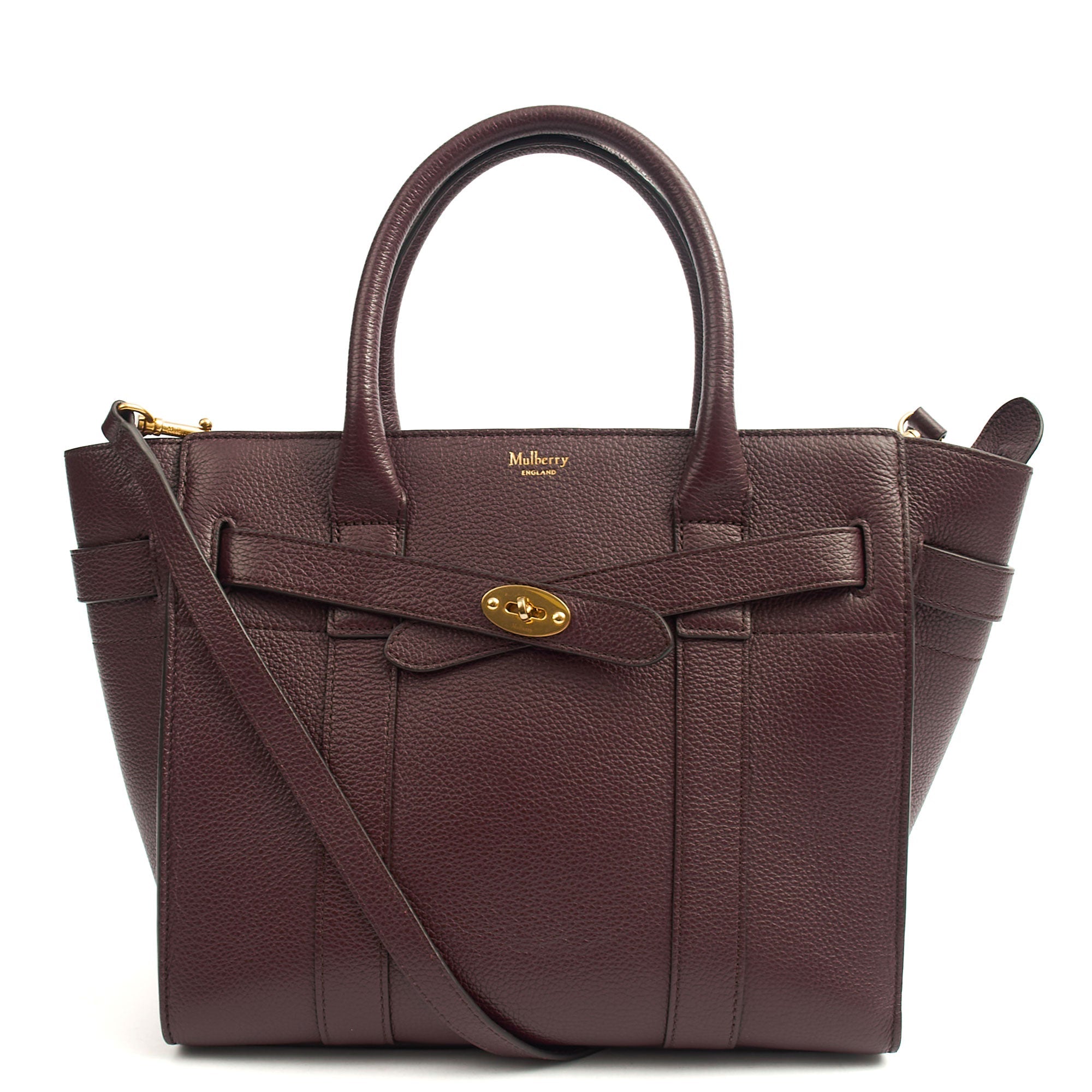 Mulberry Top Handle Zipped Bayswater in Oxblood, Calfskin Leather — Front View