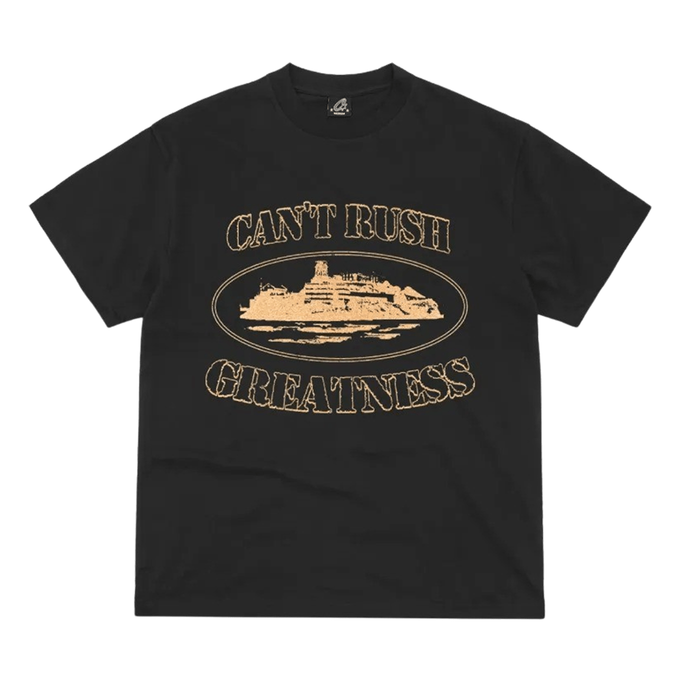 Central Cee x Corteiz Can’t Rush Greatness Tee 'Black' — XXS — Front View