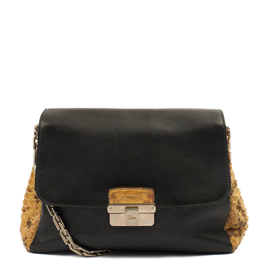 Christian Dior Shoulder Bag Diorling - Small in Black, Exotic Effect Leather — Front View