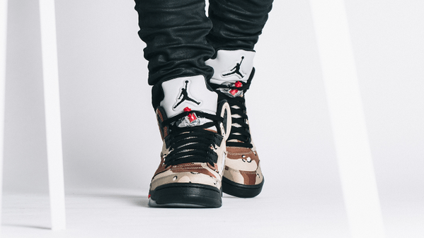 AIR JORDAN 5 RETRO SUPREME "SUPREME" CAMO — UK 3 | EU 35.5 | US 3.5 — Lifestyle View