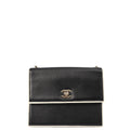Chanel Shoulder Bag Flap Bag in Black, Calfskin Leather — Front View