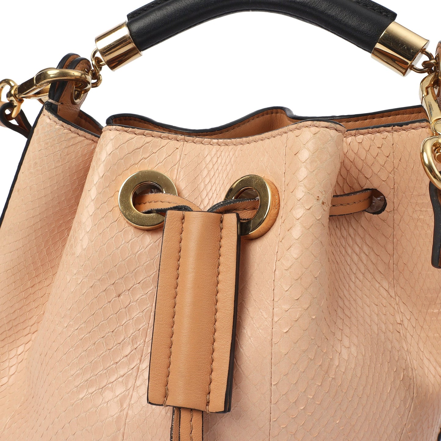 Chloe Bucket Bag Tote in Pink, Exotic Effect Leather — Lifestyle View