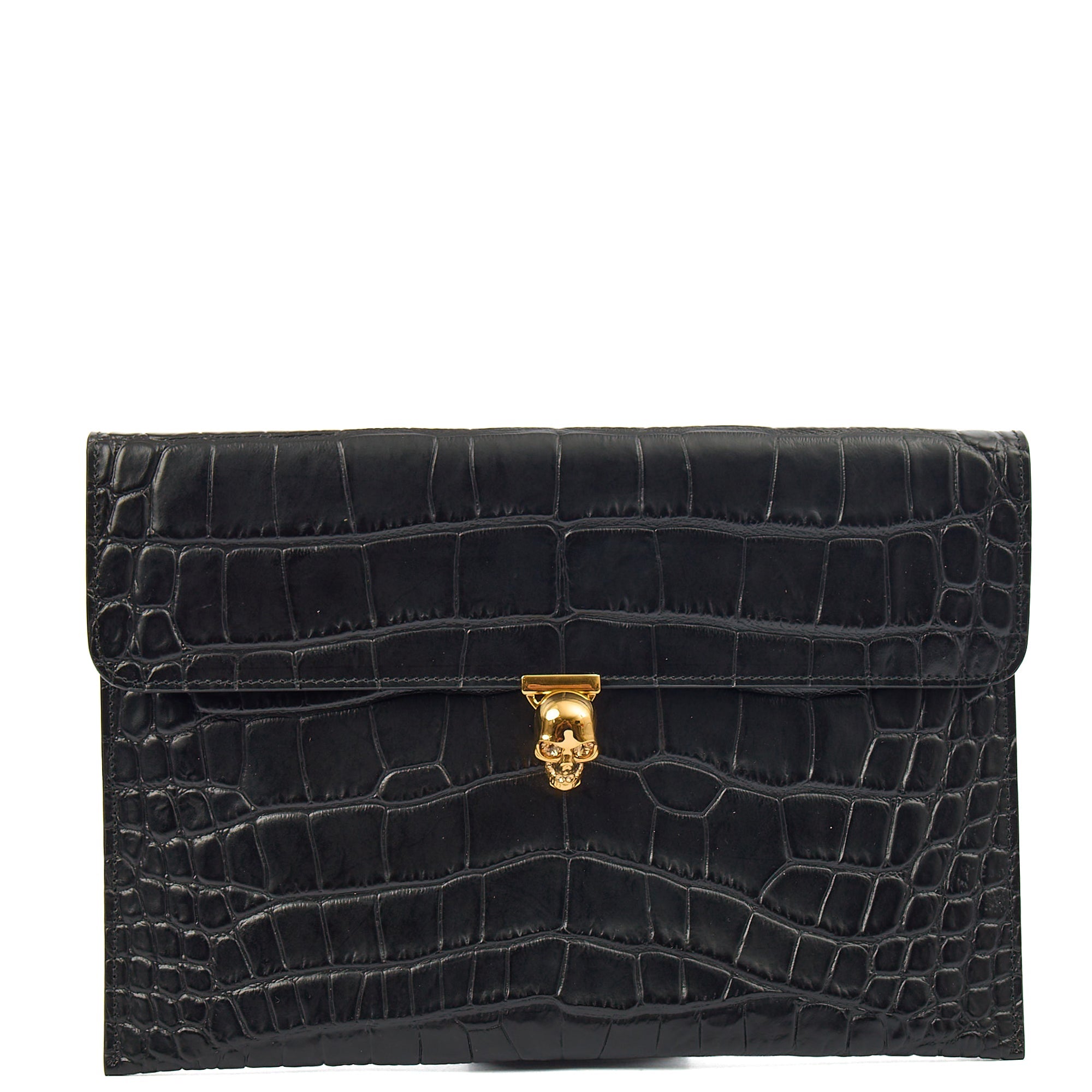 Alexander McQueen Clutch Box Clutch Skull in Black, Leather — Front View