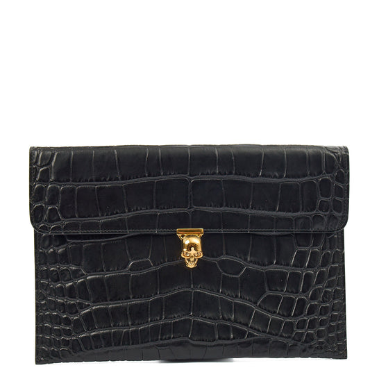 Alexander McQueen Clutch Box Clutch Skull in Black, Leather — Front View