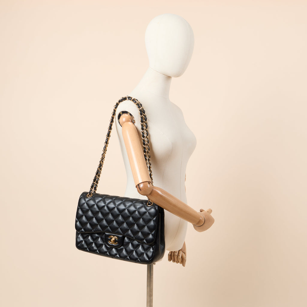 Chanel Shoulder Bag Classic Double Flap - Large in Black, Leather — Side View