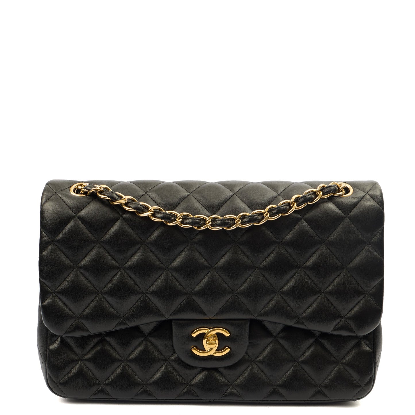 Chanel Shoulder Bag Classic Double Flap - Large in Black, Leather — Front View