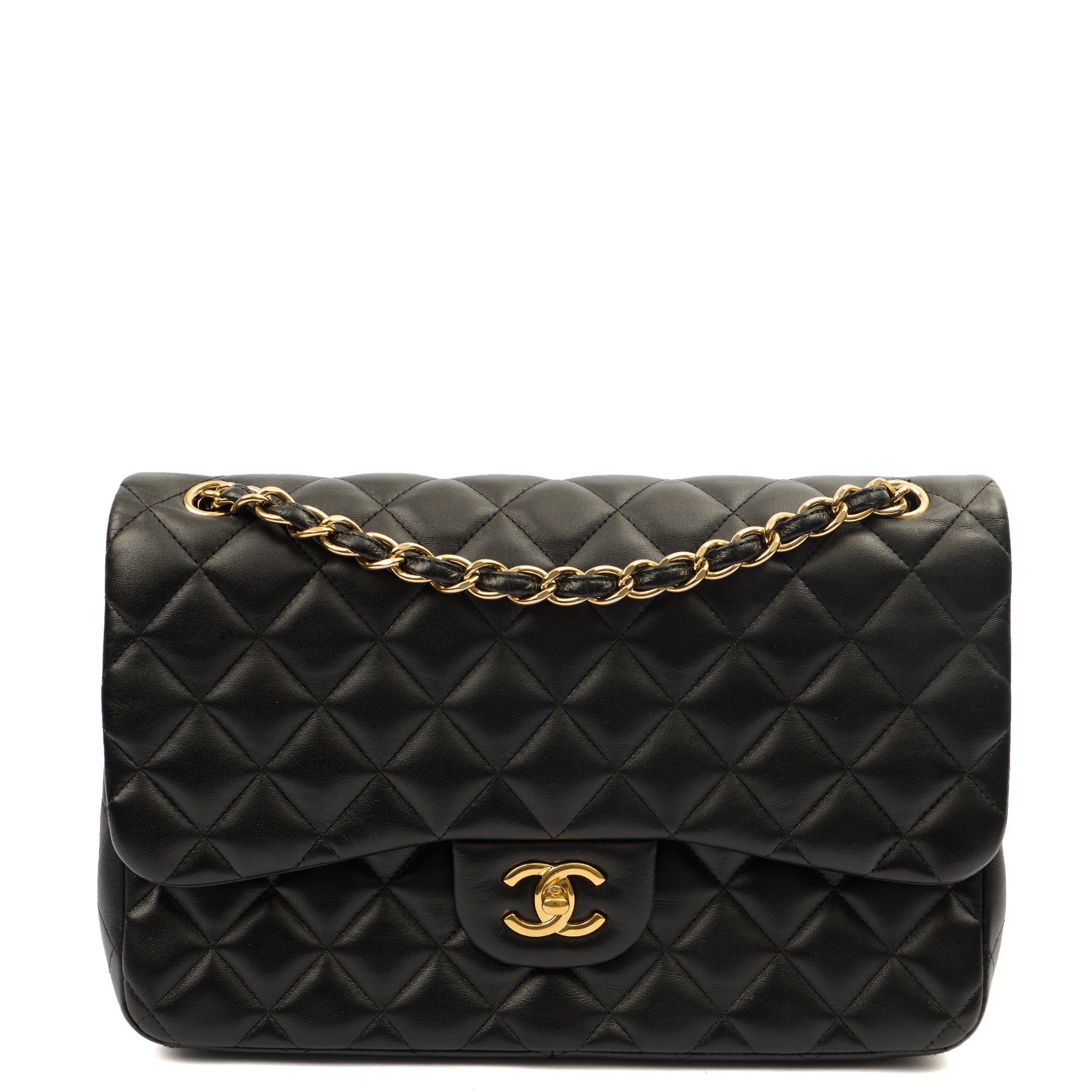 Chanel Shoulder Bag Classic Double Flap - Large in Black, Leather — Front View