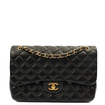 Chanel Shoulder Bag Classic Double Flap - Large in Black, Leather — Front View
