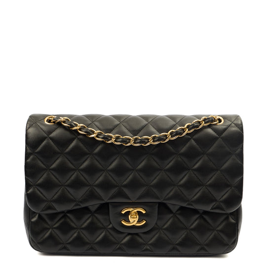 Chanel Shoulder Bag Classic Double Flap - Large in Black, Leather — Front View