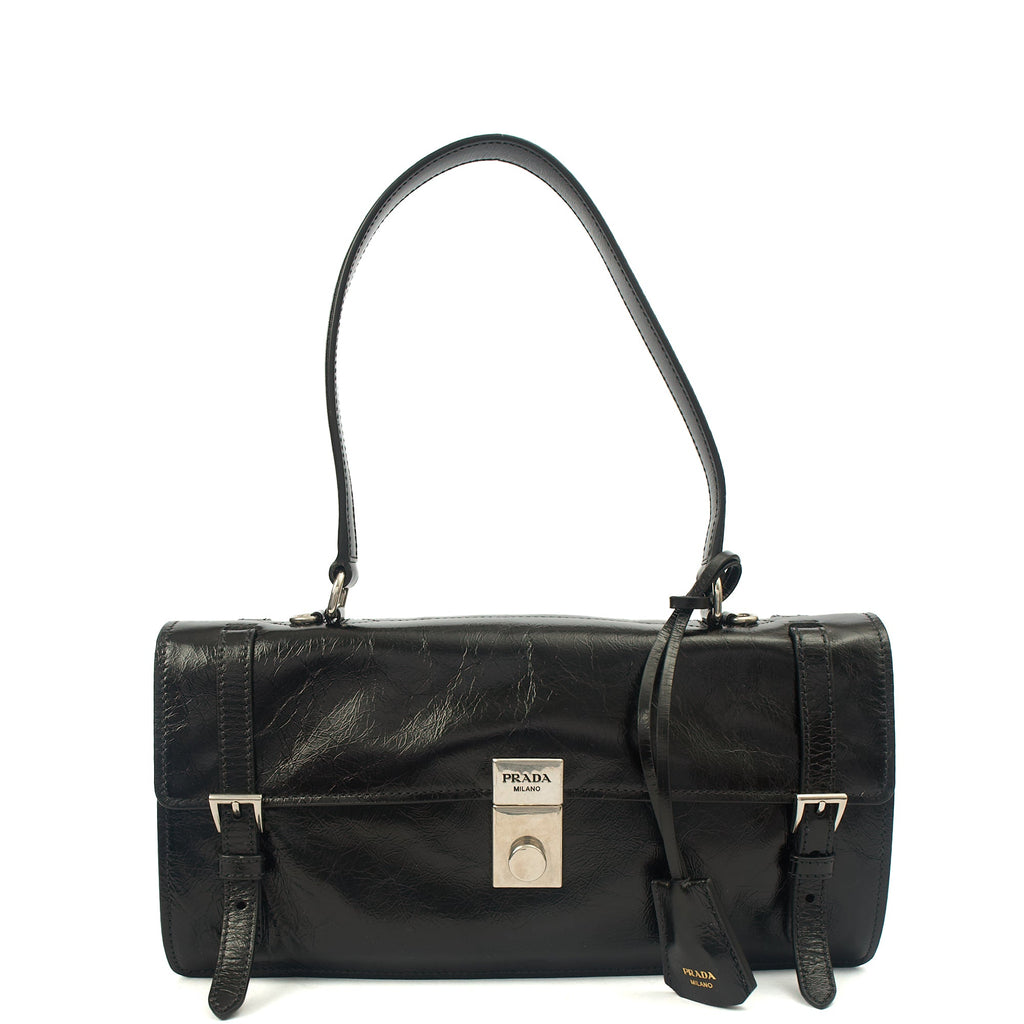 Prada Top Handle Saffiano Soft in Black, Patent Leather — Alternate View 17