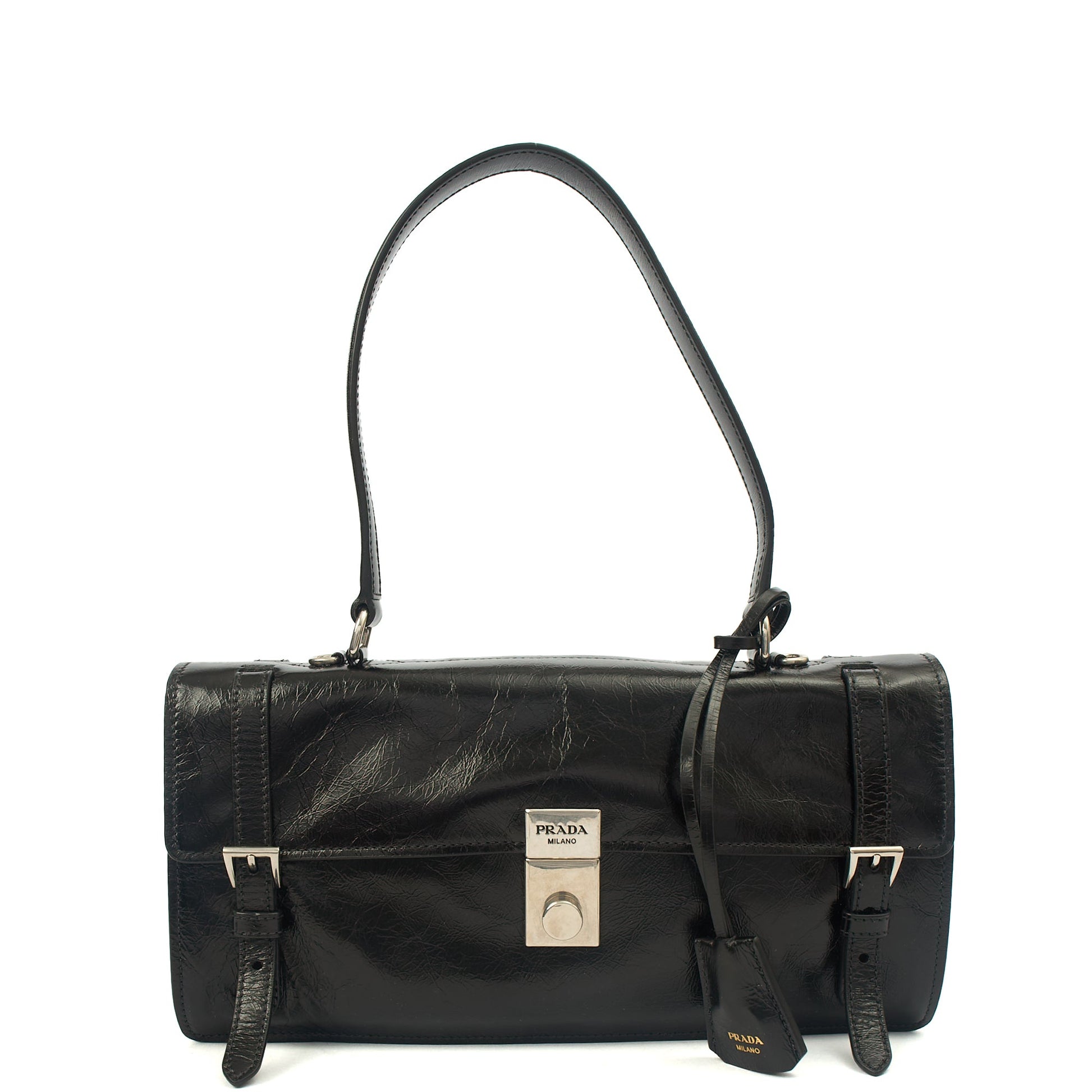Prada Top Handle Saffiano Soft in Black, Patent Leather — Alternate View 9
