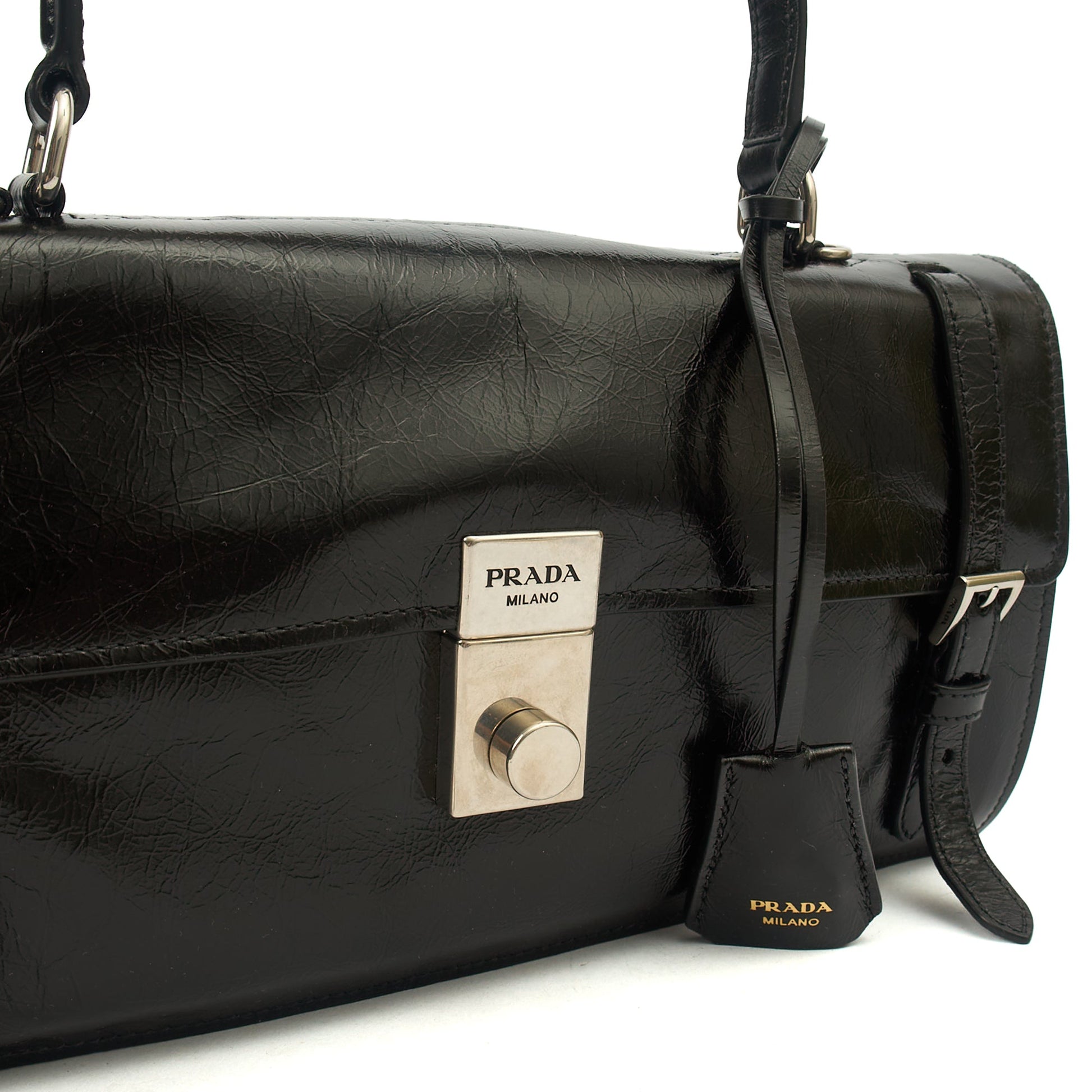 Prada Top Handle Saffiano Soft in Black, Patent Leather — Alternate View 14