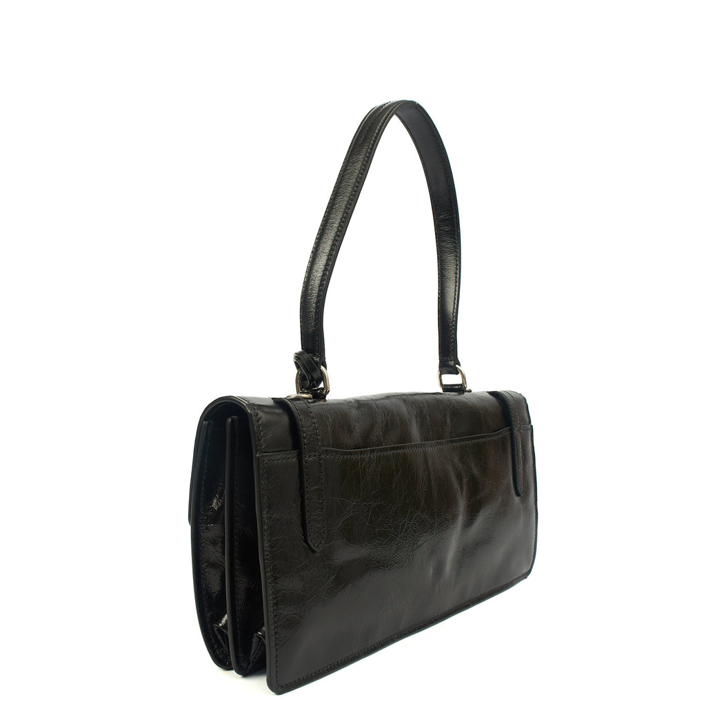 Prada Top Handle Saffiano Soft in Black, Patent Leather — Side View