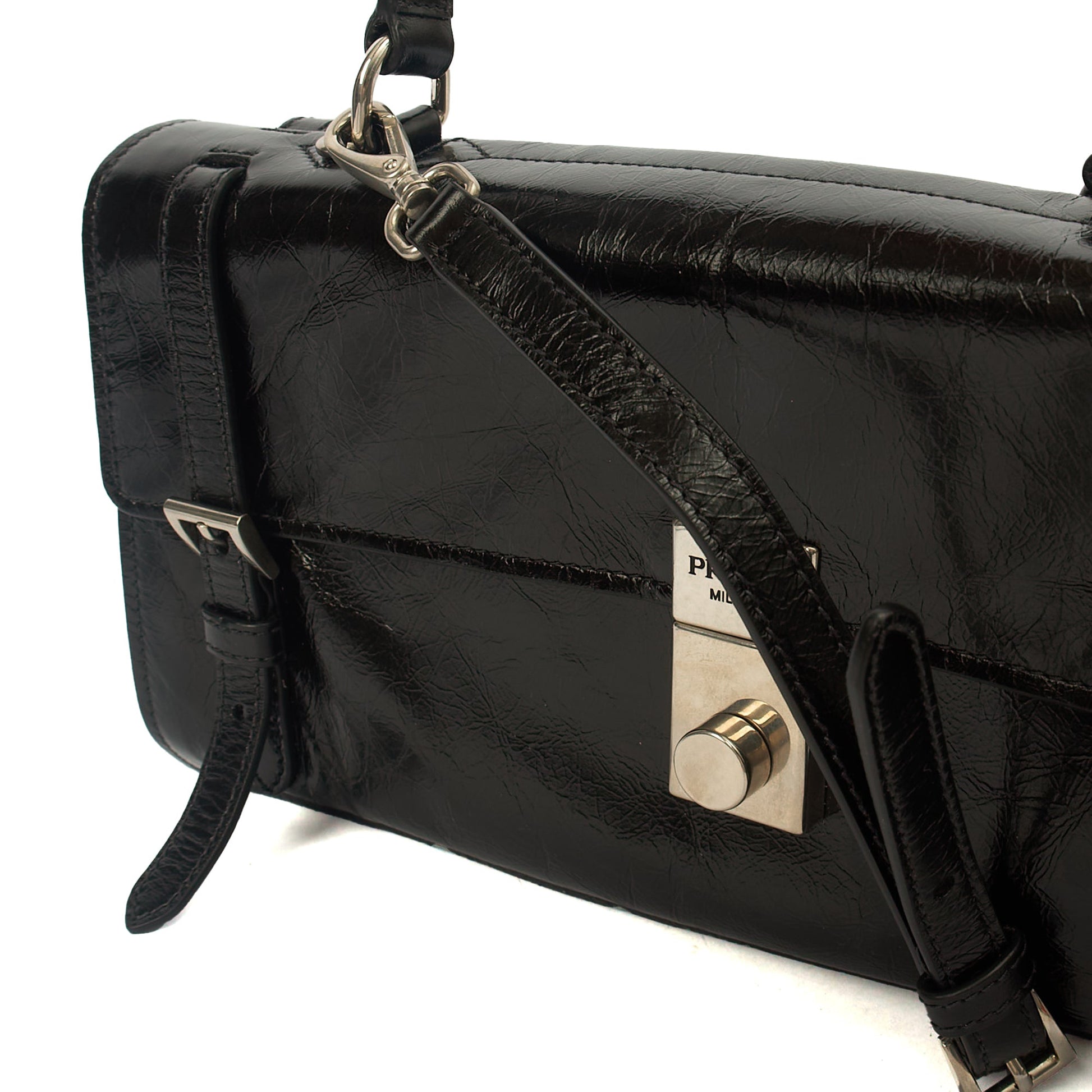 Prada Top Handle Saffiano Soft in Black, Patent Leather — Alternate View 21