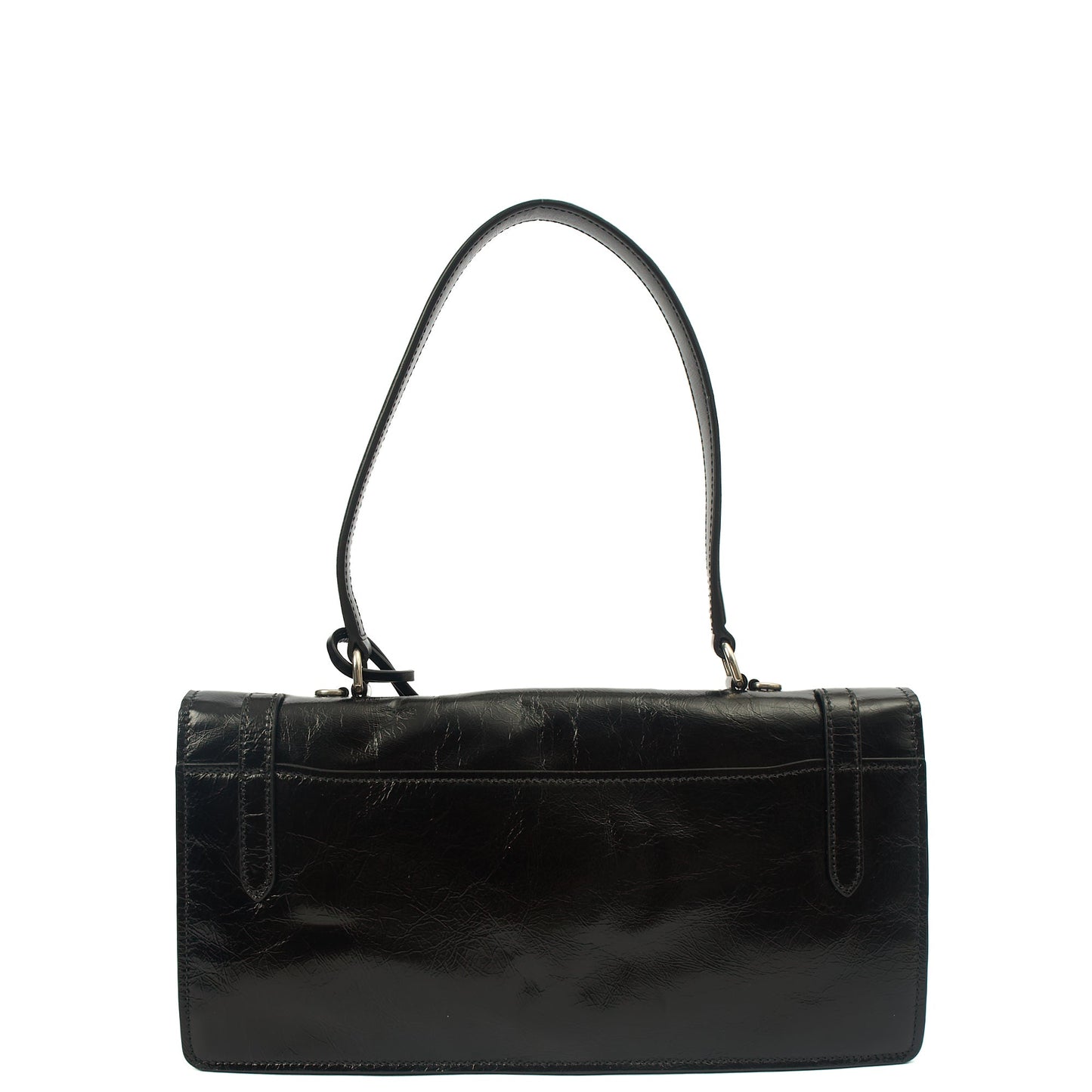 Prada Top Handle Saffiano Soft in Black, Patent Leather — Back View