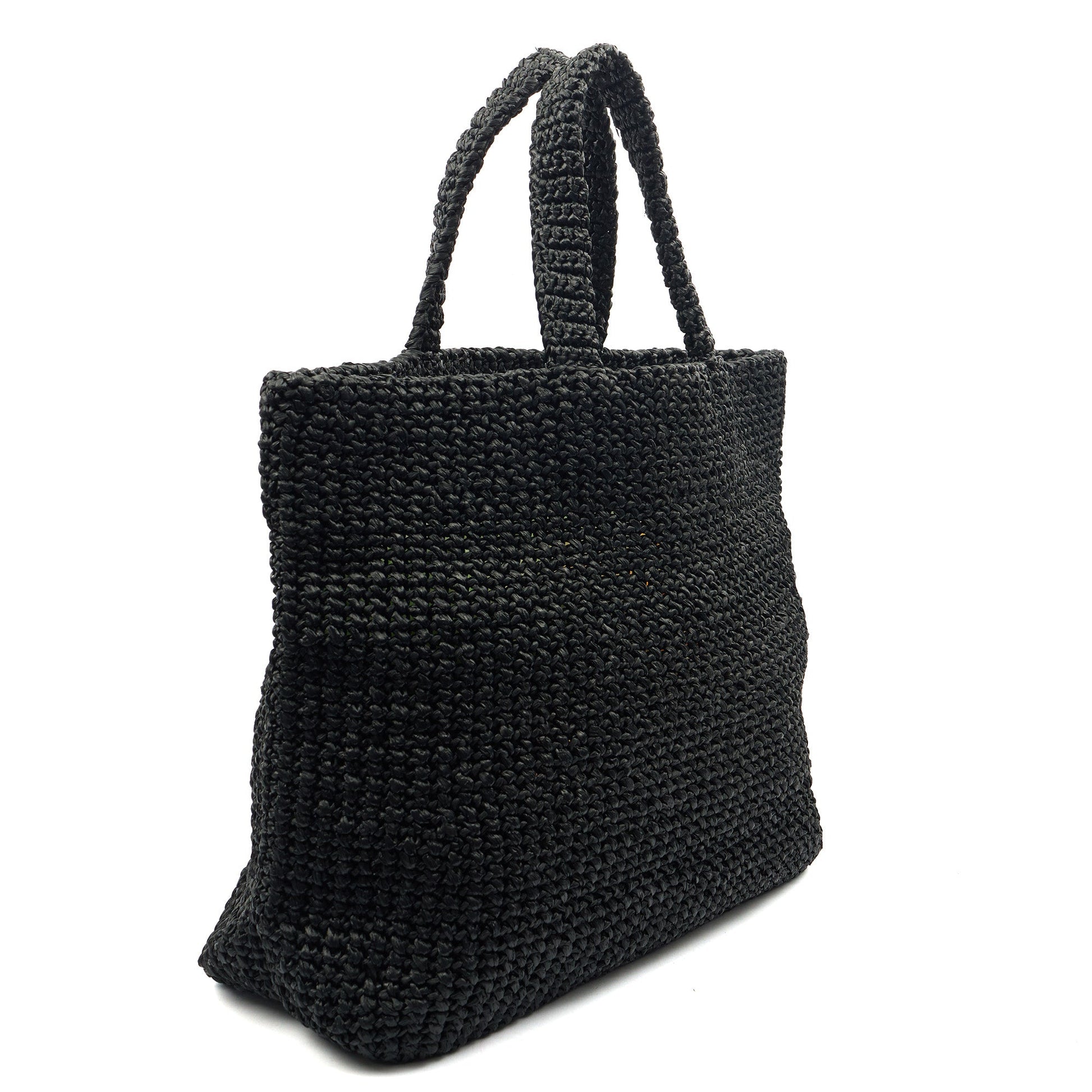 Prada Tote Raffia Summer Tote in Black, Fabric — Side View