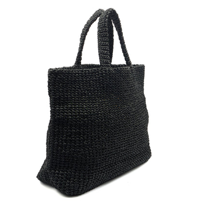 Prada Tote Raffia Summer Tote in Black, Fabric — Side View