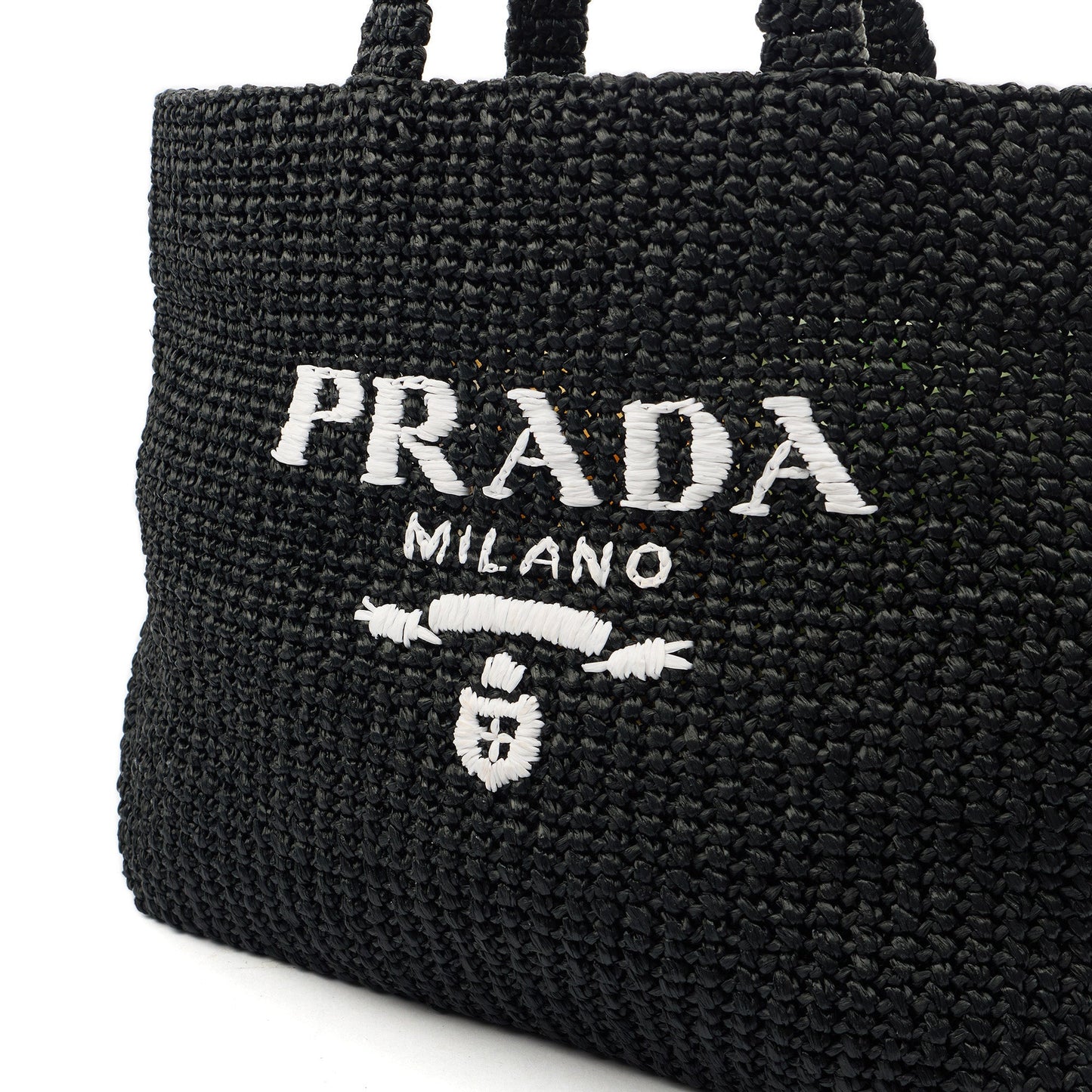 Prada Tote Raffia Summer Tote in Black, Fabric — Lifestyle View