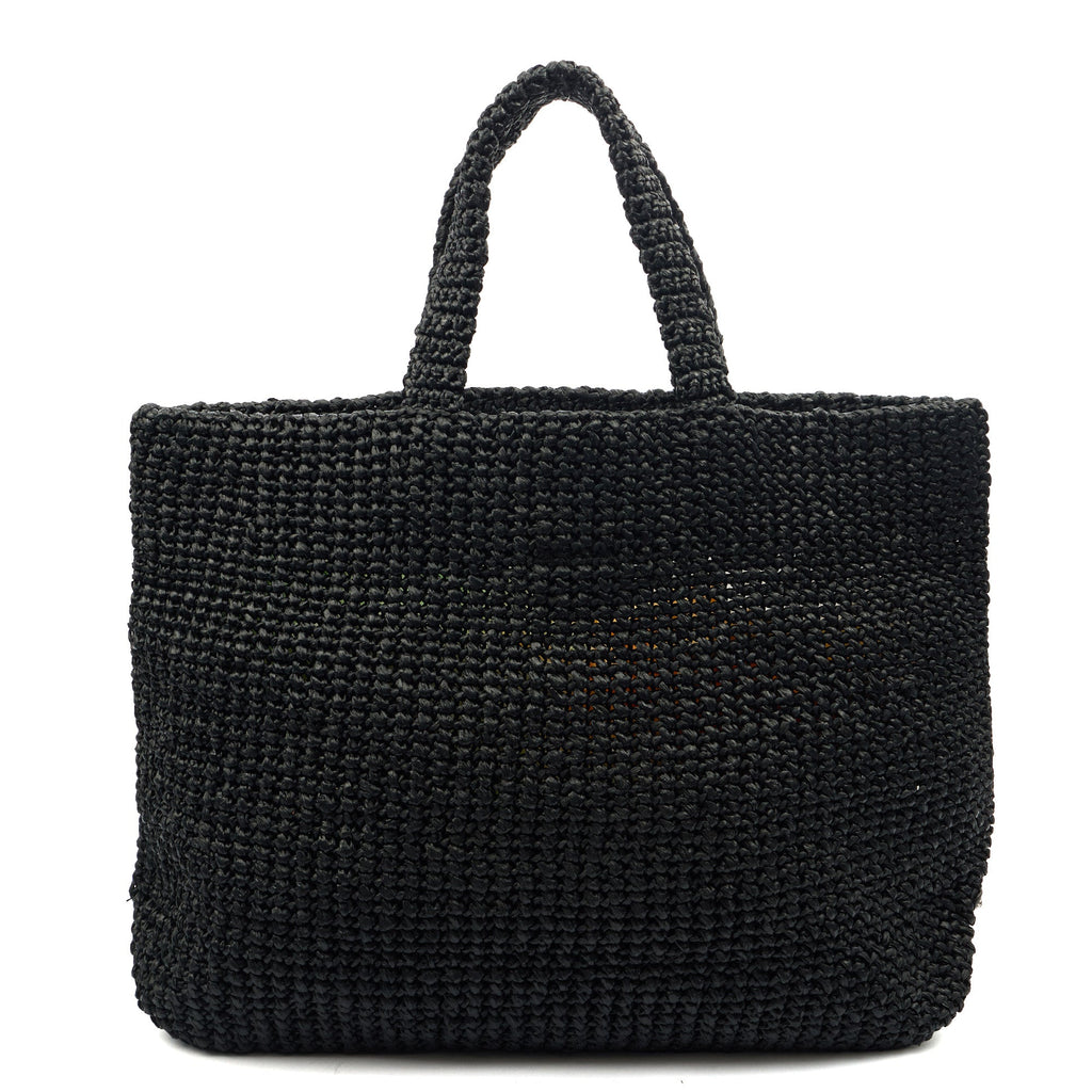 Prada Tote Raffia Summer Tote in Black, Fabric — Back View