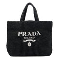Prada Tote Raffia Summer Tote in Black, Fabric — Front View