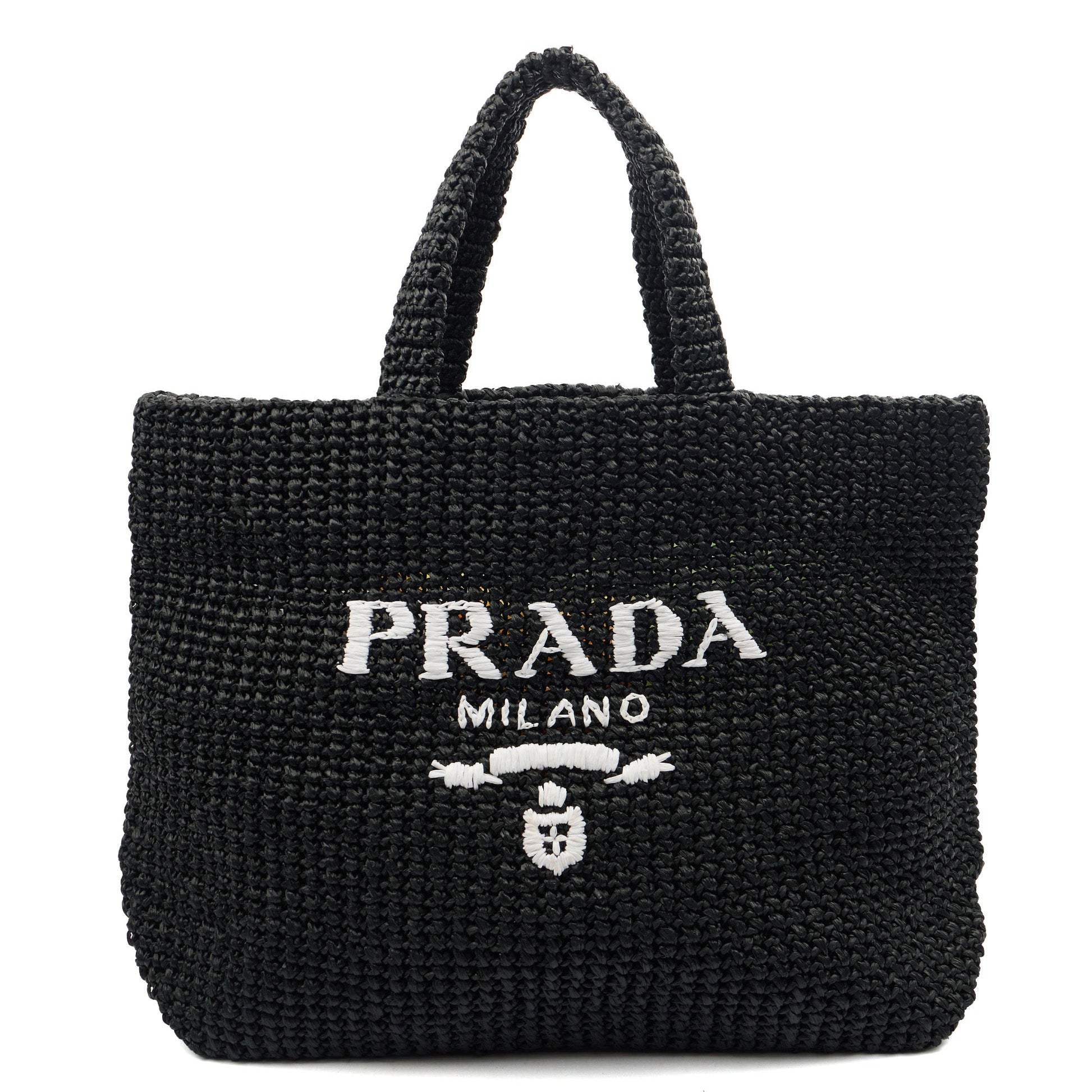 Prada Tote Raffia Summer Tote in Black, Fabric — Front View