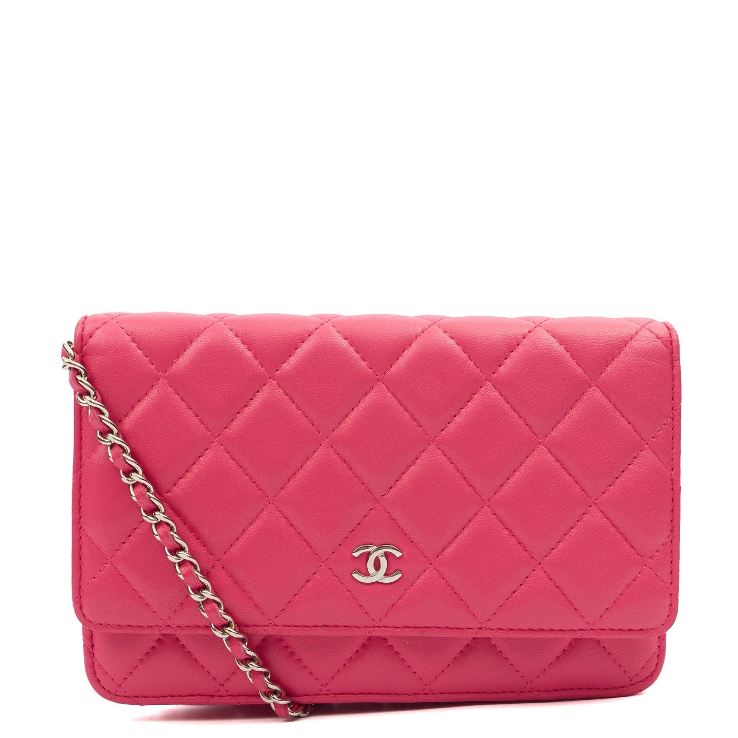 Chanel Cross Body Wallet on Chain in Pink, Lambskin Leather — Front View