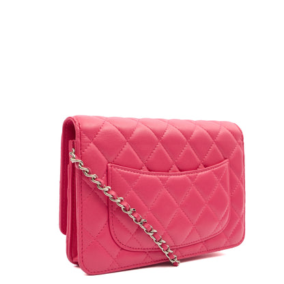 Chanel Cross Body Wallet on Chain in Pink, Lambskin Leather — Side View