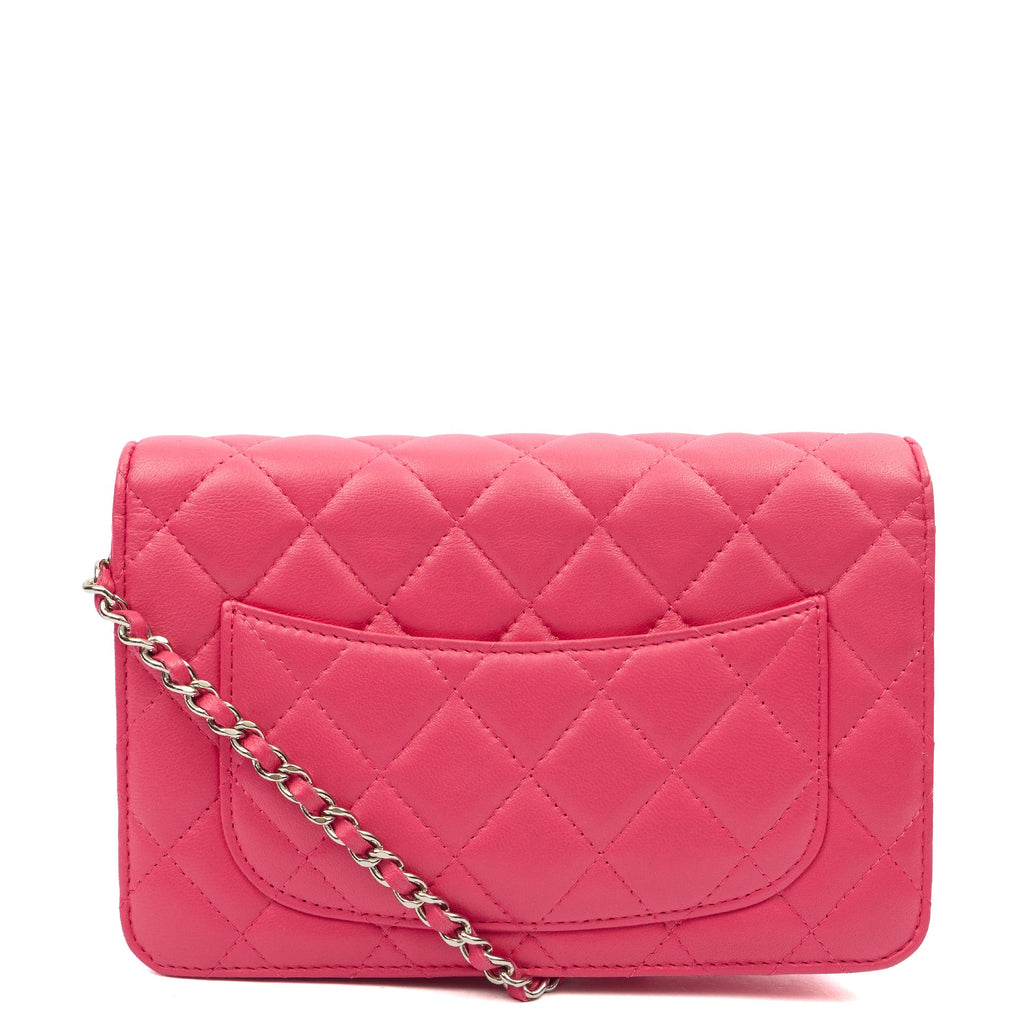 Chanel Cross Body Wallet on Chain in Pink, Lambskin Leather — Back View