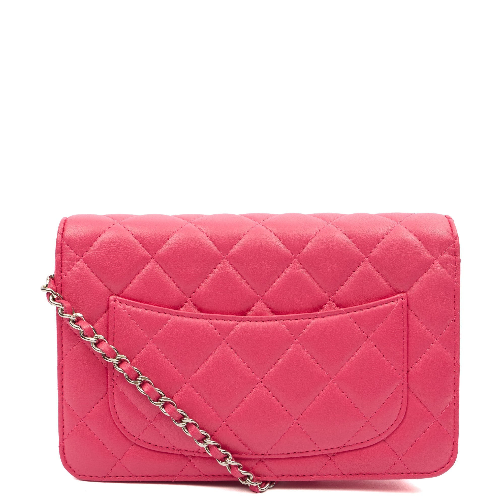 Chanel Cross Body Wallet on Chain in Pink, Lambskin Leather — Back View