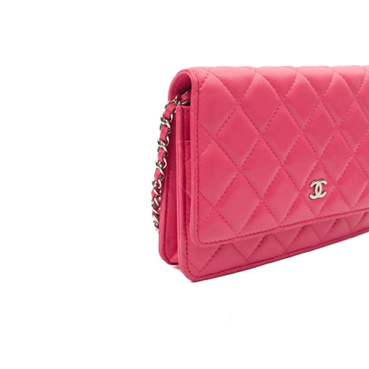 Chanel Cross Body Wallet on Chain in Pink, Lambskin Leather — Detail View