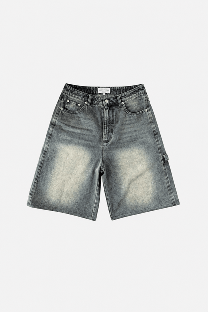 Benir Clothing Oversized Denim Jorts - Rust Blue — XS/28W — Top View