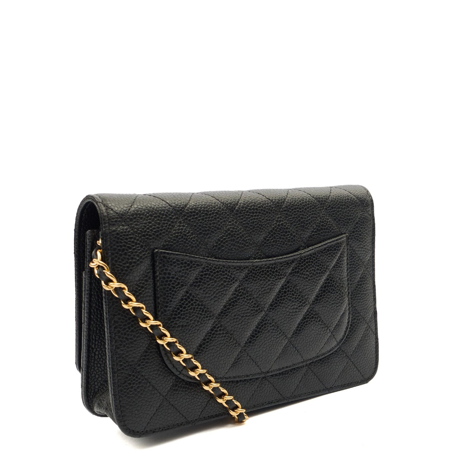 Chanel Cross Body Wallet on Chain in Black, Caviar Leather — Side View