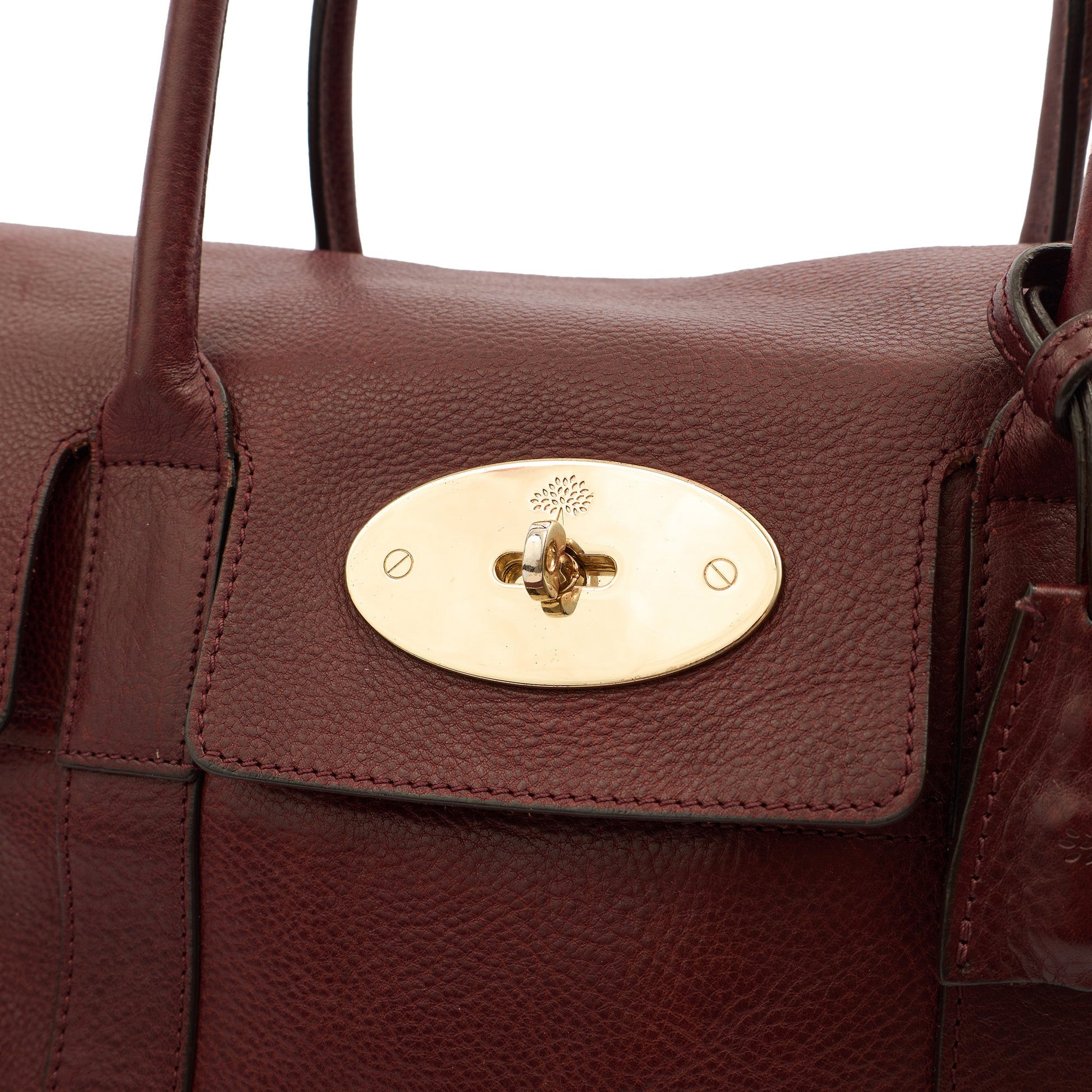 Mulberry Tote Bayswater Heritage in Oxblood, Calfskin Leather — Detail View