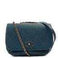 Chanel Shoulder Bag Flap Bag in Blue, Calfskin Leather — Front View